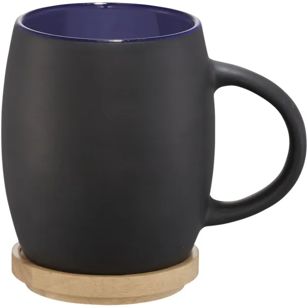 Hearth 400 ml ceramic mug with wooden coaster Solid black Blue