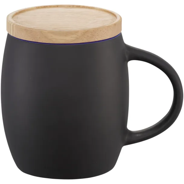 Hearth 400 ml ceramic mug with wooden coaster Solid black Blue