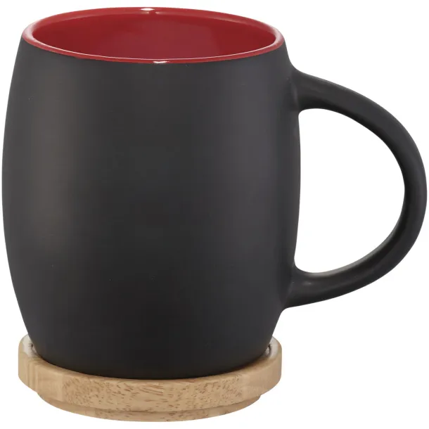 Hearth 400 ml ceramic mug with wooden coaster Solid black Red