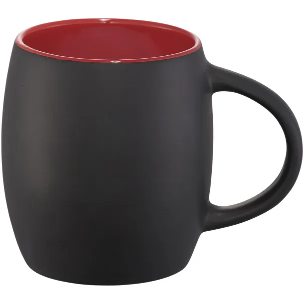 Hearth 400 ml ceramic mug with wooden coaster Solid black Red