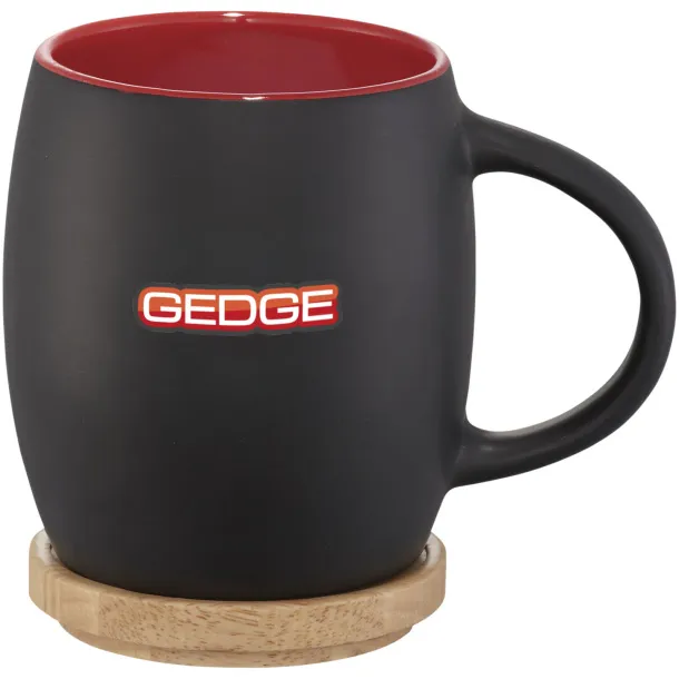 Hearth 400 ml ceramic mug with wooden coaster Solid black Red