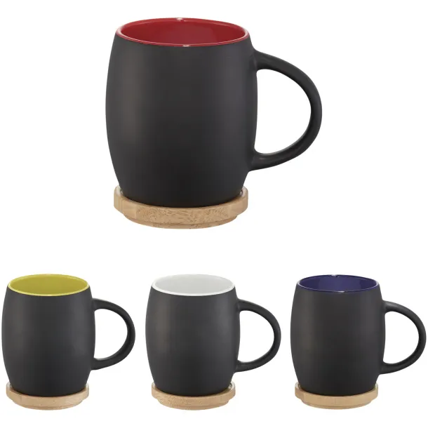 Hearth 400 ml ceramic mug with wooden coaster Solid black Red