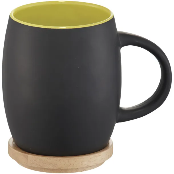 Hearth 400 ml ceramic mug with wooden coaster Solid black Lime