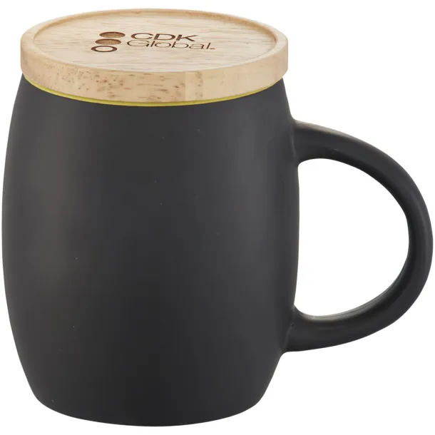 Hearth 400 ml ceramic mug with wooden coaster Solid black Lime