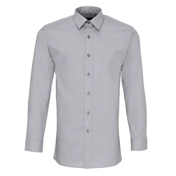  MEN’S LONG SLEEVE FITTED POPLIN SHIRT - Premier Silver