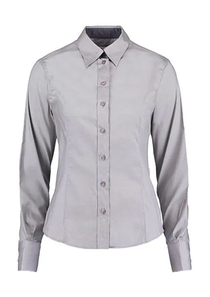  Women's Tailored Fit Premium Contrast Oxford Shirt - Kustom Kit Silver Grey Charcoal