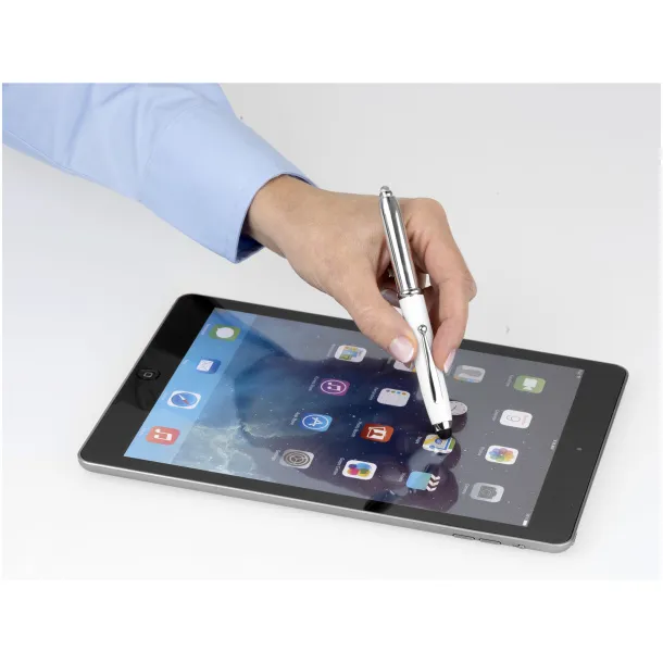 Xenon stylus ballpoint pen with LED light - Bullet White Silver