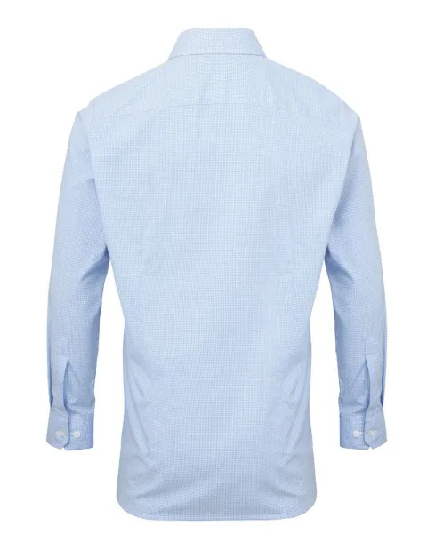  MEN'S LONG SLEEVE GINGHAM COTTON MICROCHECK SHIRT - Premier Light Blue White