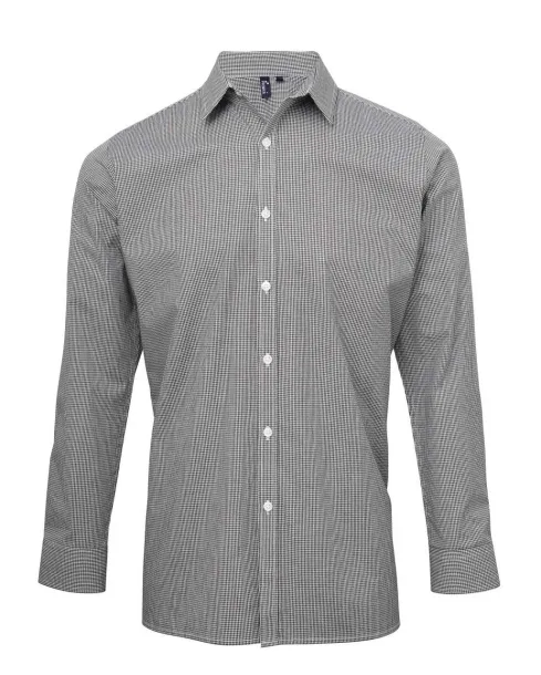  MEN'S LONG SLEEVE GINGHAM COTTON MICROCHECK SHIRT - Premier Black White