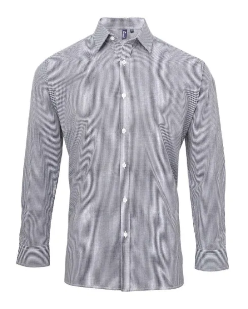  MEN'S LONG SLEEVE GINGHAM COTTON MICROCHECK SHIRT - Premier Navy White