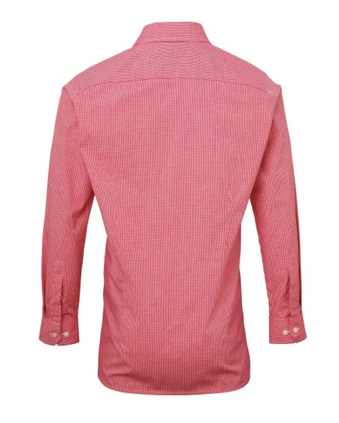  MEN'S LONG SLEEVE GINGHAM COTTON MICROCHECK SHIRT - Premier Strawberry Red White