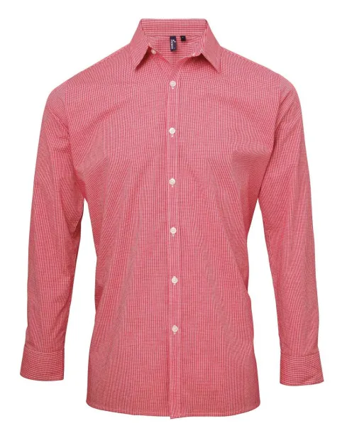  MEN'S LONG SLEEVE GINGHAM COTTON MICROCHECK SHIRT - Premier Crvena White