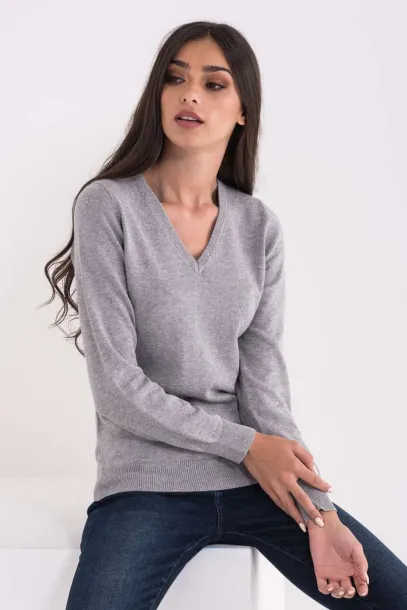  LADIES’ V-NECK FINE GAUGE COTTON PULLOVER- 290 g/m² - Legend World Wide Light Melange Grey