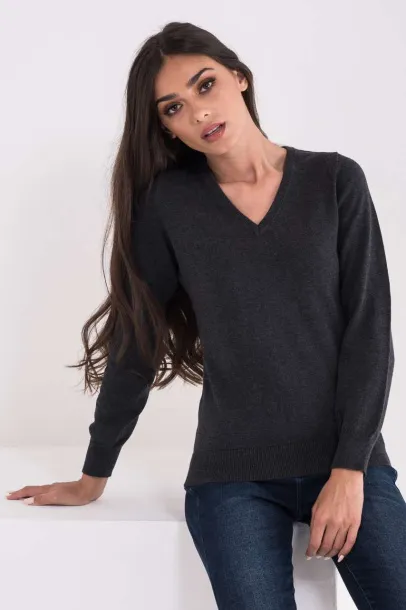  LADIES’ V-NECK FINE GAUGE COTTON PULLOVER- 290 g/m² - Legend World Wide Dark Melange Grey