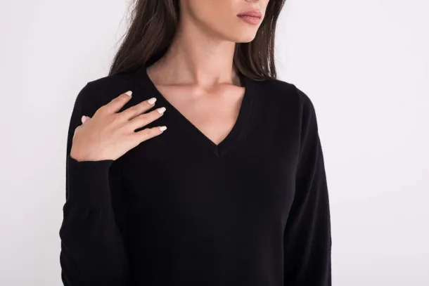  LADIES’ V-NECK FINE GAUGE COTTON PULLOVER- 290 g/m² - Legend World Wide Black