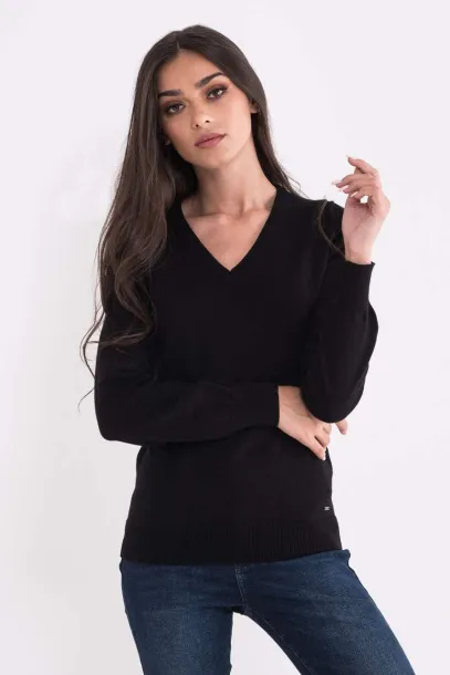  LADIES’ V-NECK FINE GAUGE COTTON PULLOVER- 290 g/m² - Legend World Wide Black