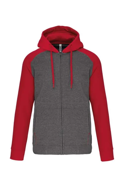  UNISEX TWO-TONE ZIPPED HOODED FLEECE JACKET - Proact Grey Heather Sporty Red