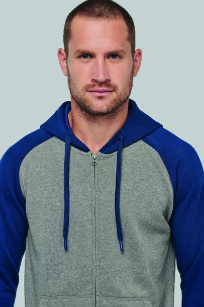  UNISEX TWO-TONE ZIPPED HOODED FLEECE JACKET - Proact Grey Heather Sporty Royal Blue