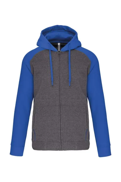  UNISEX TWO-TONE ZIPPED HOODED FLEECE JACKET - Proact Grey Heather Sporty Royal Blue