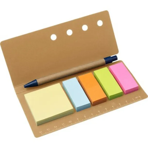  Memo holder, ruler, sticky notes, ball pen brown