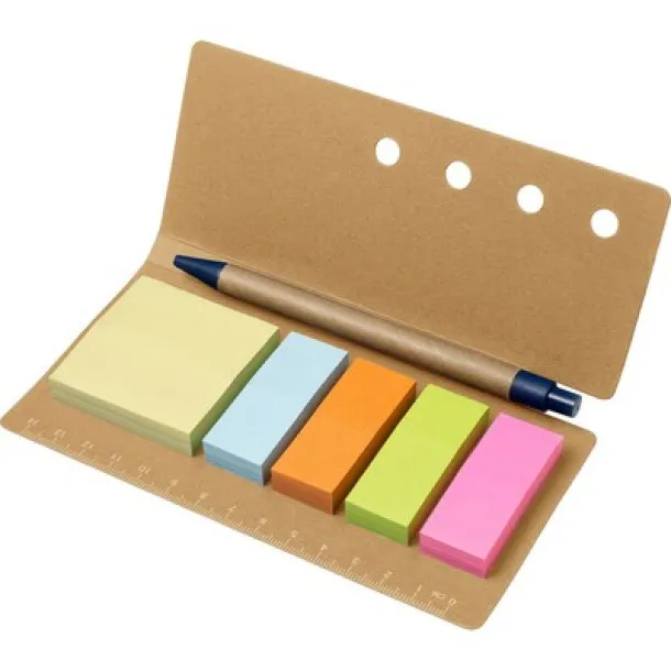  Memo holder, ruler, sticky notes, ball pen brown