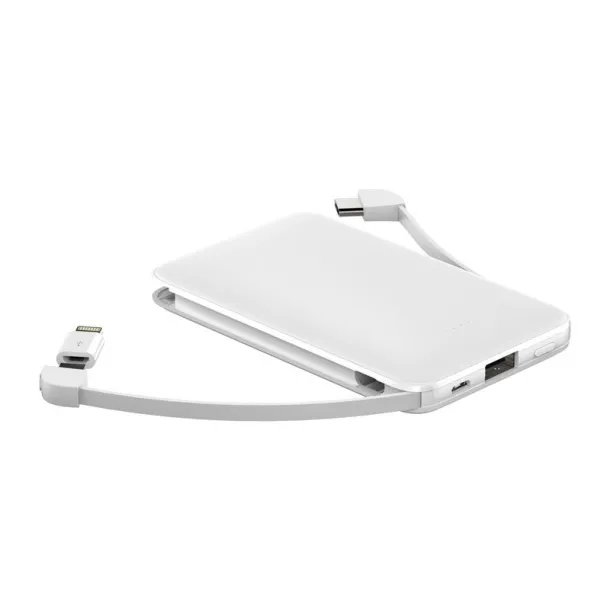  Power bank 5000 mAh with integrated cables, adapter included Bijela