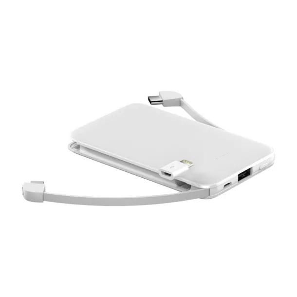  Power bank 5000 mAh with integrated cables, adapter included white