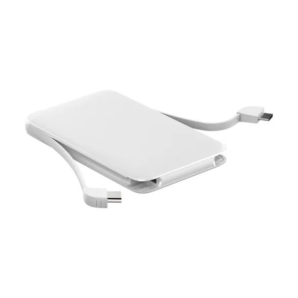  Prijenosna baterija 5000 mAh s ugrađenim kablovima Bijela