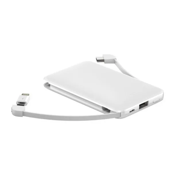  Power bank 5000 mAh with integrated cables, adapter included white