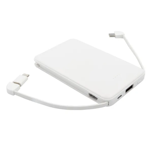  Power bank 5000 mAh with integrated cables, adapter included white