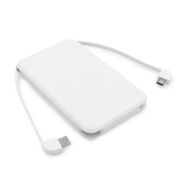  Power bank 5000 mAh with integrated cables, adapter included white