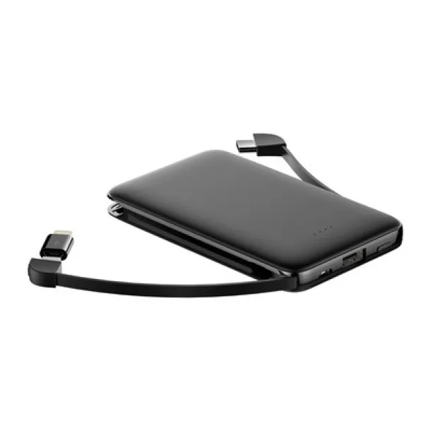 Power bank 5000 mAh with integrated cables, adapter included Crna