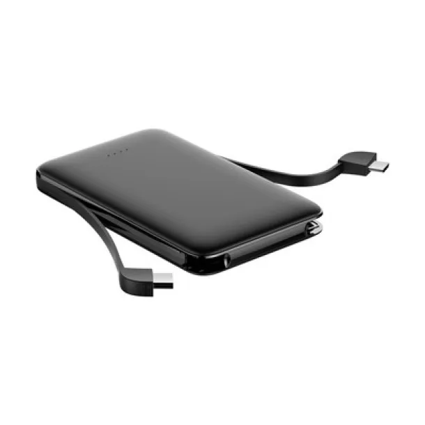  Power bank 5000 mAh with integrated cables, adapter included black