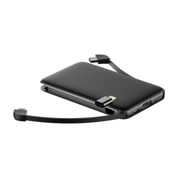  Power bank 5000 mAh with integrated cables, adapter included Crna