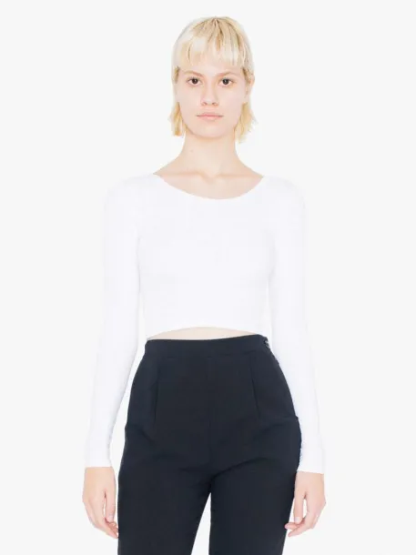  WOMEN'S COTTON SPANDEX LONG SLEEVE CROP TOP - American Apparel White