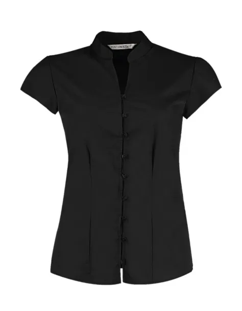  Women's Tailored Fit Mandarin Collar Blouse SSL - Kustom Kit Black