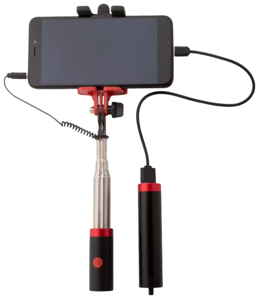 Slatham selfie stick with power bank Red Black