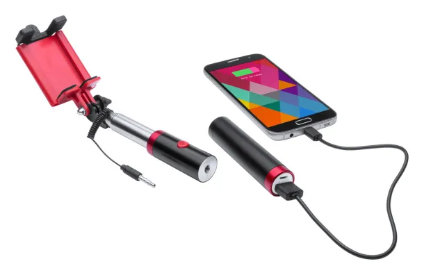 Slatham selfie stick with power bank Red Black