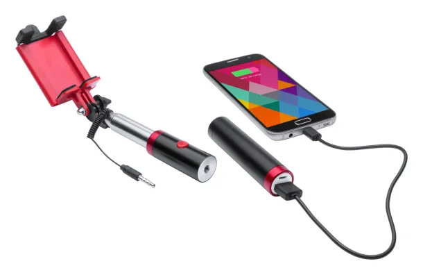 Slatham selfie stick with power bank Red Black