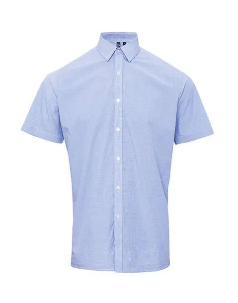  MEN'S SHORT SLEEVE GINGHAM COTTON MICROCHECK SHIRT - Premier Light Blue White