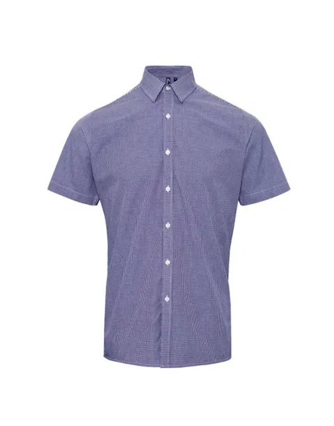  MEN'S SHORT SLEEVE GINGHAM COTTON MICROCHECK SHIRT - Premier Navy White