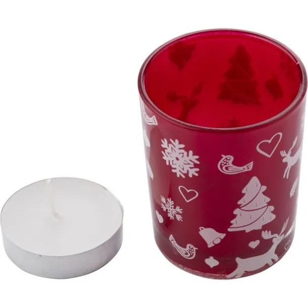  Decorated candle holder with tea light Crvena