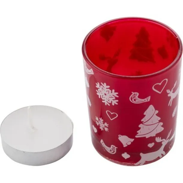  Decorated candle holder with tea light Crvena