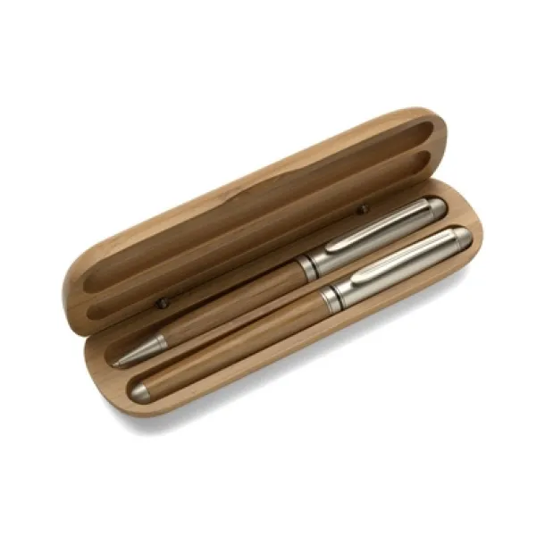  Writing set, ball pen and roller ball pen wood