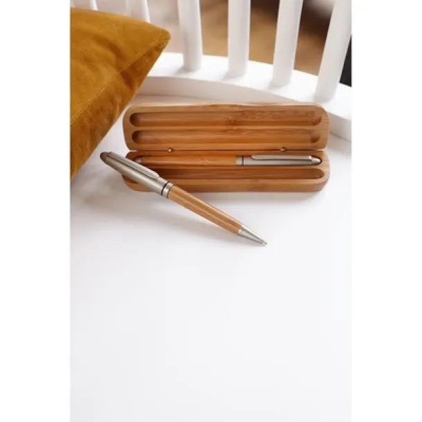  Writing set, ball pen and roller ball pen wood