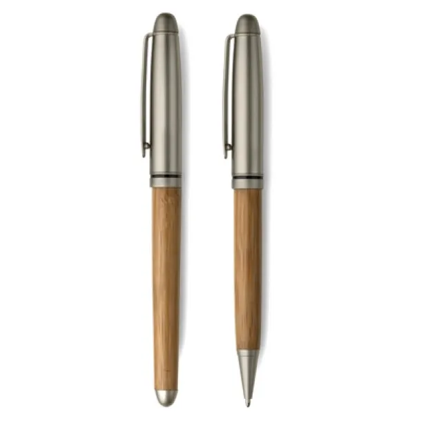  Writing set, ball pen and roller ball pen wood