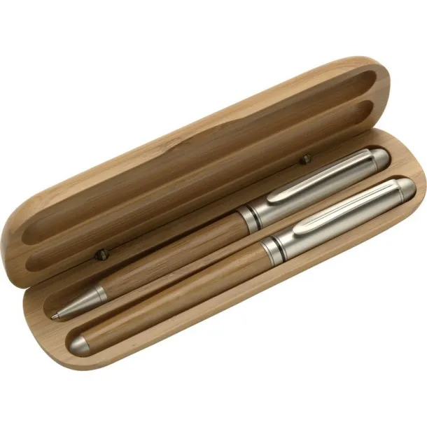  Writing set, ball pen and roller ball pen wood