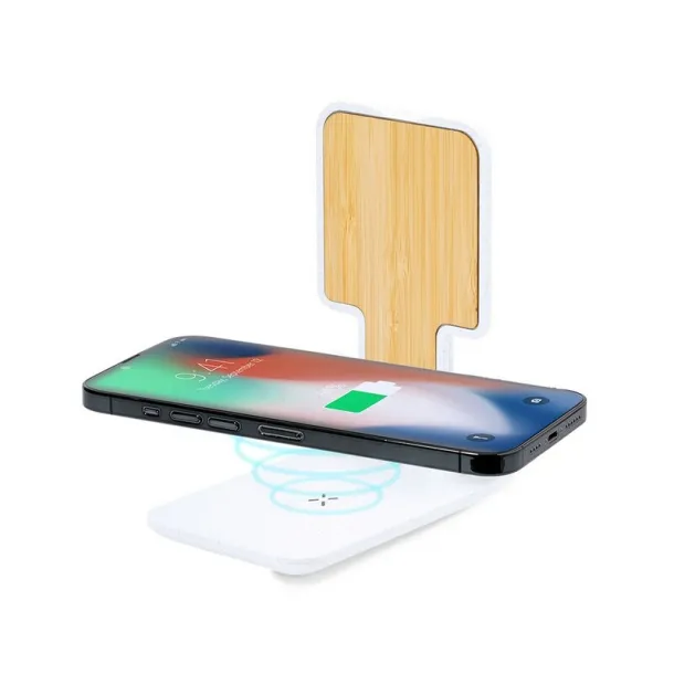  Foldable bamboo and wheat straw wireless charger 15W, phone stand Bijela