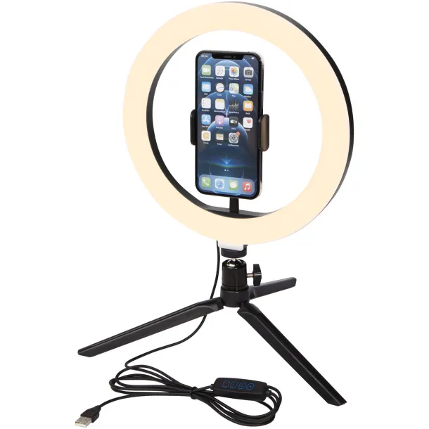 Studio ring light with phone holder and tripod Solid black