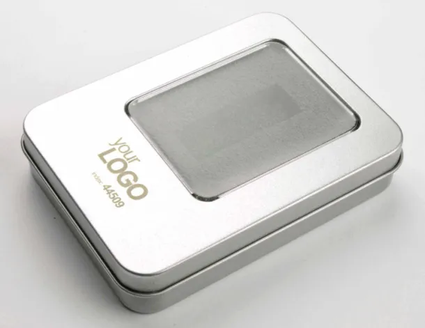  Large tin box for smaller USB flash drives (with inset) Silver